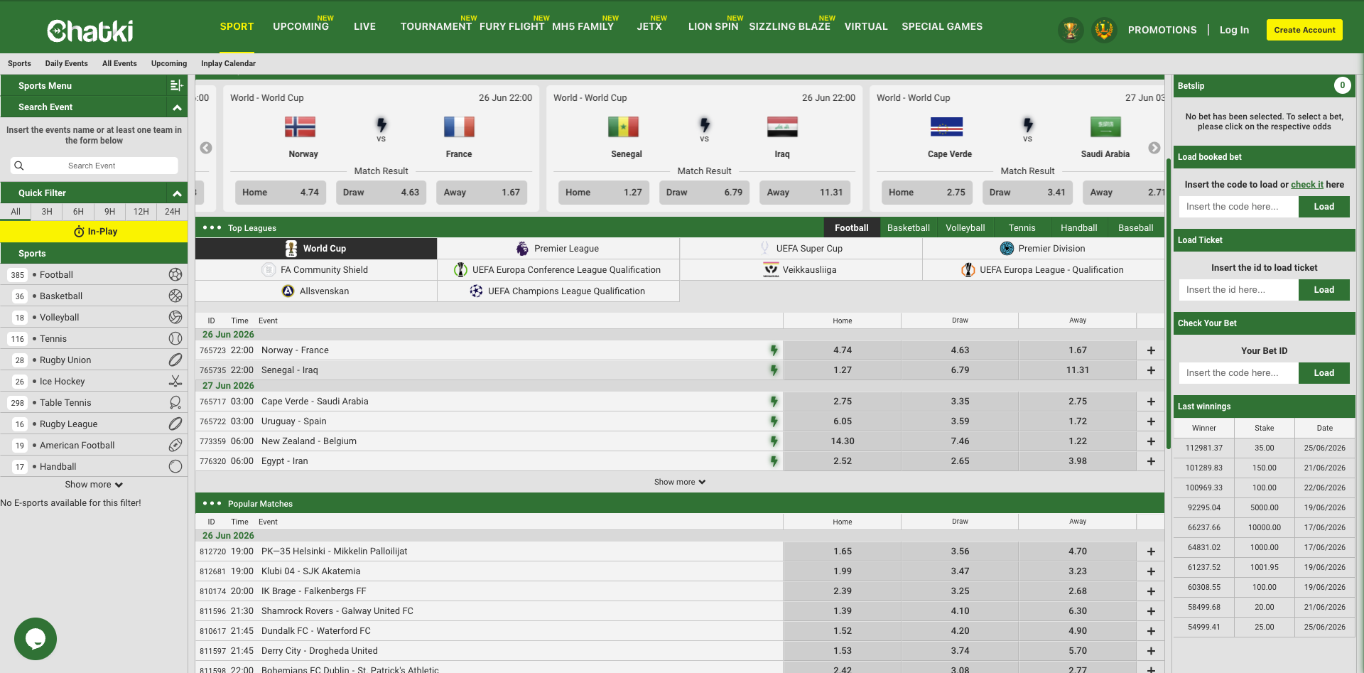 Chatki sports betting football markets screenshot
