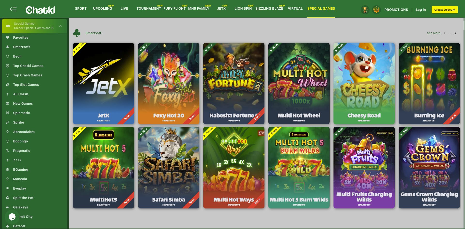 Chatki Aviator JetX crash games and casino screenshot